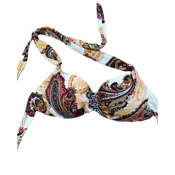 Victoria’s Secret 32B Swim Bikini Top Halter Underwire Padded Paisley MultiColor - Picture 9 of 9